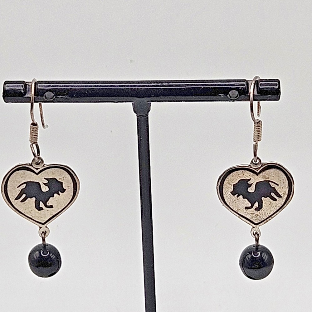 Sterling Silver Disney Mexico Earrings Dalmatians Dog Heart Dangle Drop Unique